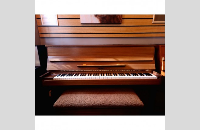 Used Hellas Satin Teak 108 Upright Piano Sold As Seen Bargain - Image 1